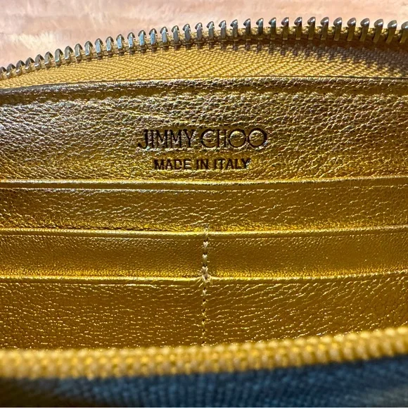 Jimmy Choo Long Wallet Filipa Star-Embossed Gold Metallic Authentic Discontinued - Picture 10 of 11